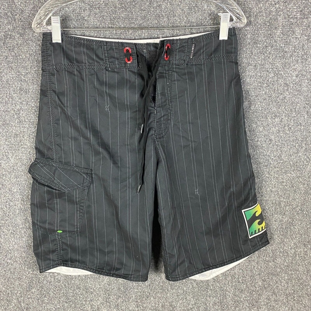 Billabong Swim Shorts Men's 29 100% Polyester Striped Black‎ Drawstring